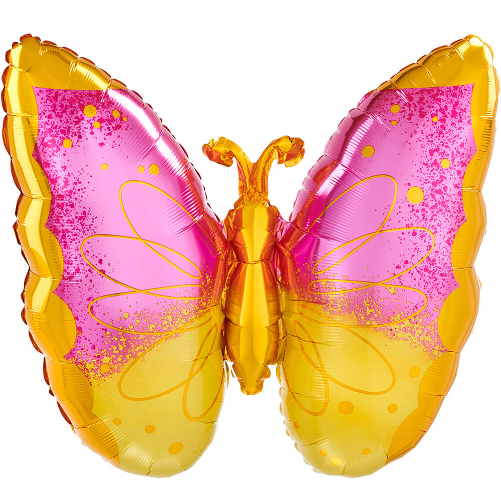Anagram 25" Pink And Yellow Butterfly Balloon